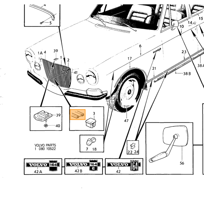 Volvo Parker chroom voor grille 190388 pv 444 544 amazon 164 140 schroef Volvo onderdeel nr 106985