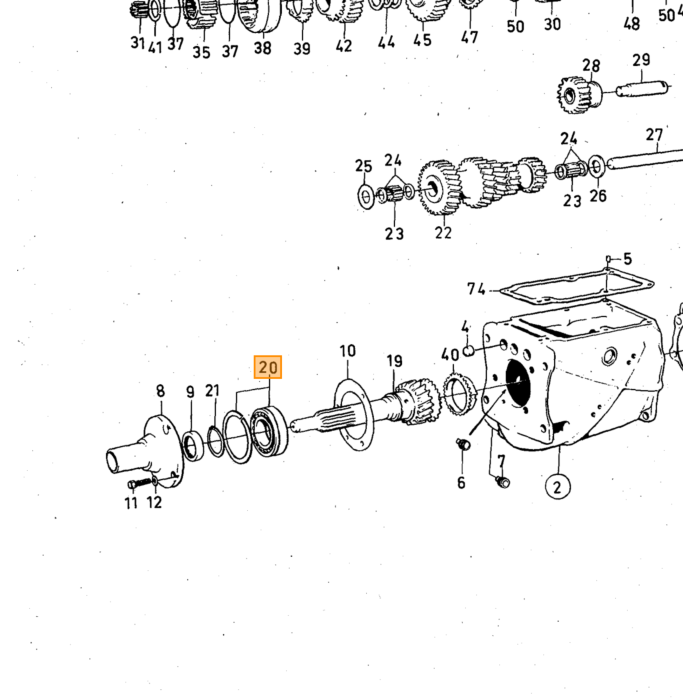 Lager transmisson M40+M41 ingångsaxel (18431) 140, 145, Amazon 121, Amazon 122 S, Amazon 220, P1800, P1800E, P1800ES, PV544 duett