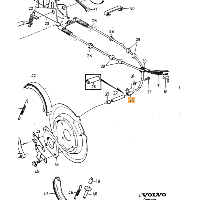 Volvo Rem handremkabel 164 chassinr 132.567+ 240+260 alle (2 st nodig) 240 260 Volvo onderdeel nr 1205743