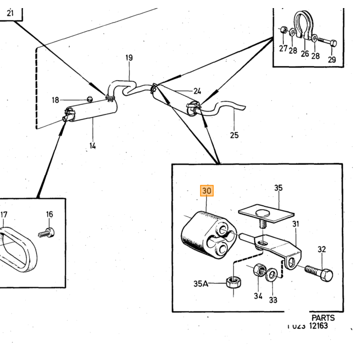 Volvo Uitlaat Rubber ophanging 140 164 240 260 440 360 480  Volvo onderdeel nr 1206468