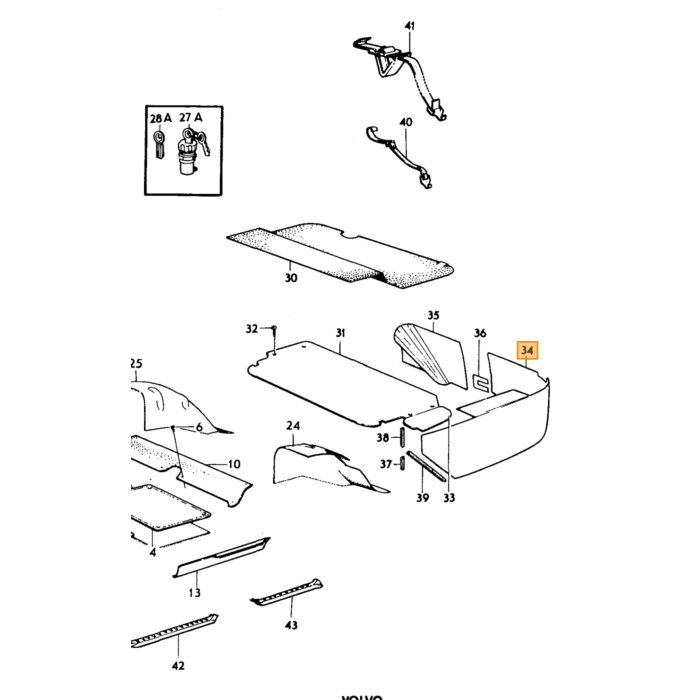 Volvo Karton bekleding koffer 164+140 SET voor gehele koffer Volvo onderdeel nr 1210610S