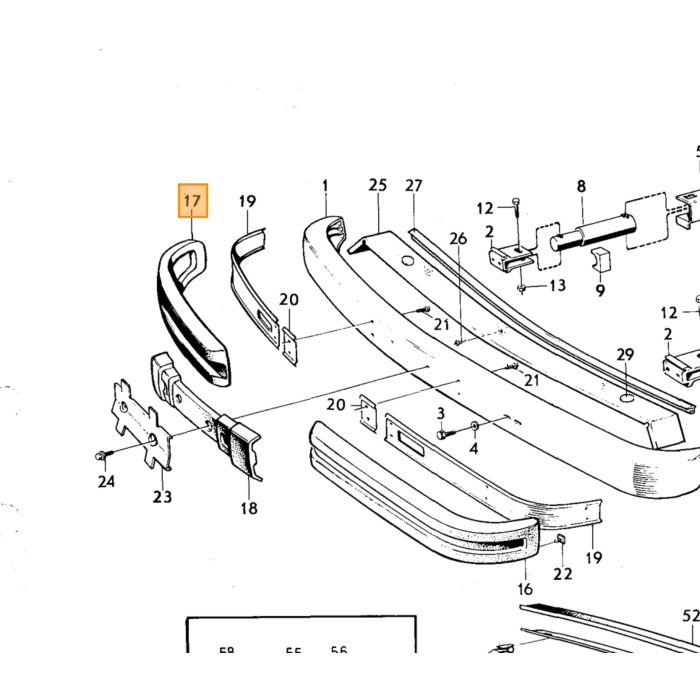 Volvo Rubber bumper voor 140+164 1973+ links Volvo onderdeel nr 1213630