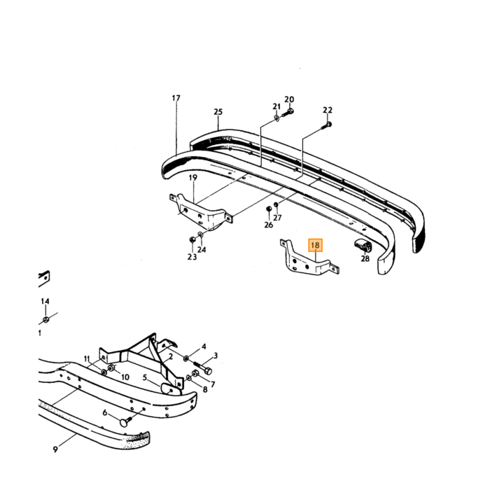 Volvo Bumper 164 montageplaat voor rubber voorzijde chassinr 102950+ Volvo onderdeel nr 1213632