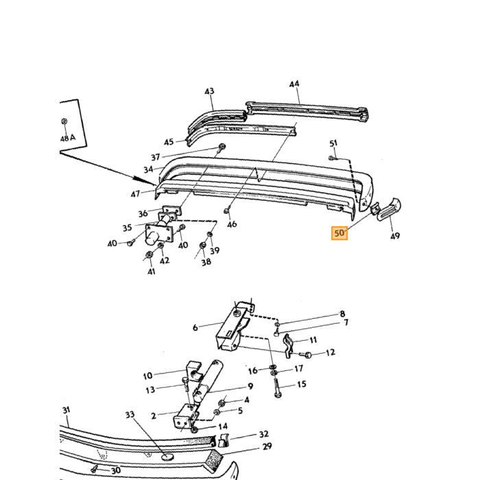 Volvo Afdek lijst bumper rubber links 240 260  Volvo onderdeel nr 1213643