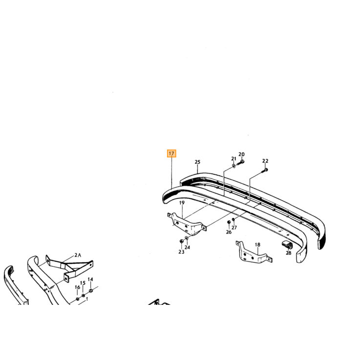 Volvo Rubber bumper 240+260 midden voor 140 1973+ 164 1973+ Volvo onderdeel nr 1213812