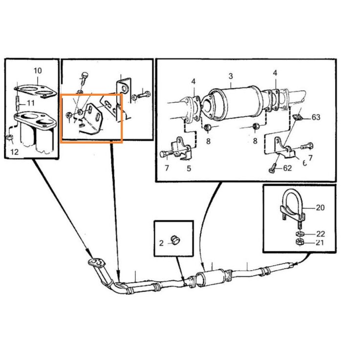 Volvo Bevestiging Steun uitlaat montage voorpijp hoek 240  B17/B19/B21/B23 A/E Volvo onderdeel nr 1219261