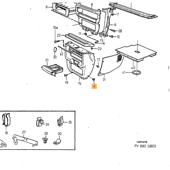 Volvo Klem interieur dashboard zwart 140-160-240+260  tunnel console middenconsole Volvo onderdeel nr 1234286