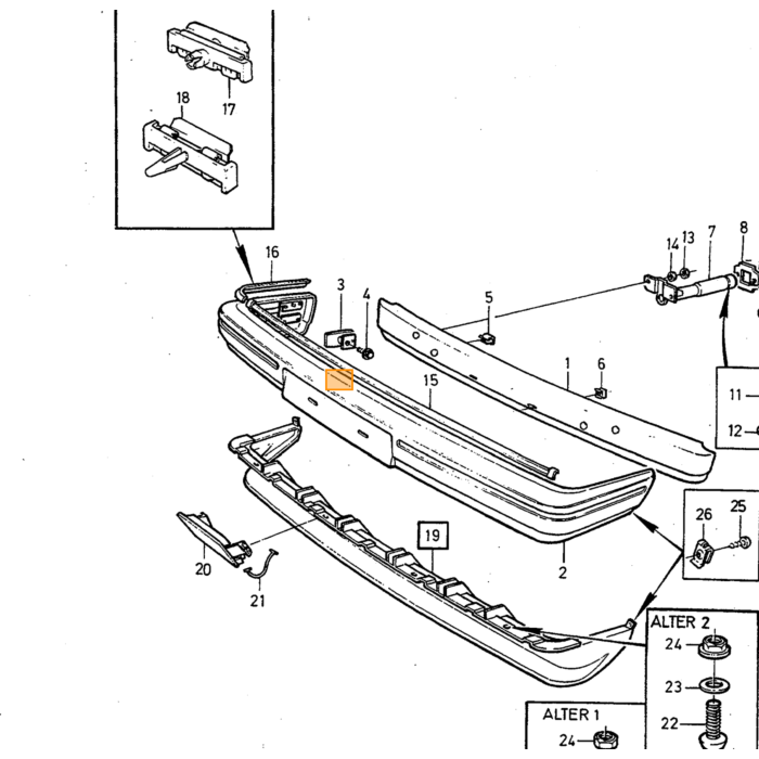 Volvo Bumper 240+260 1981+ achterzijde zwart kunststof bumperkap Volvo onderdeel nr 1247237