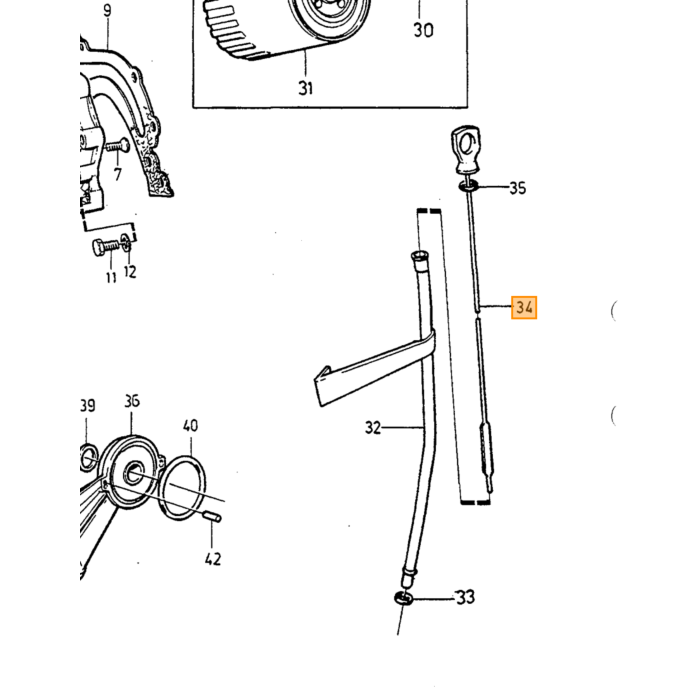 Volvo olie peilstok 240  260  740  760 diesel d24 Volvo onderdeel nr 1257134