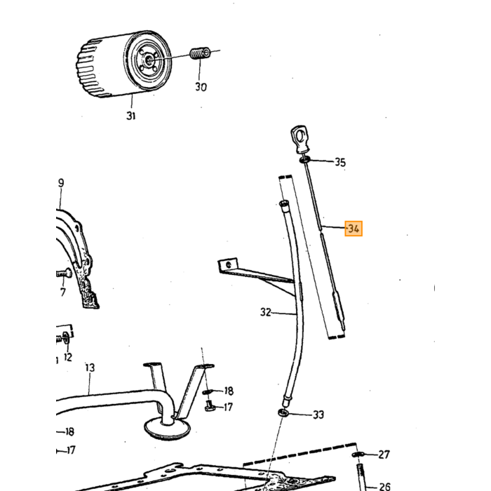 Volvo olie peilstok 240  260  740  760 diesel d24 Volvo onderdeel nr 1257134