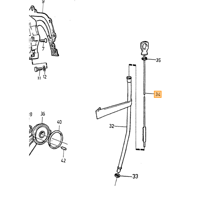 Volvo olie peilstok 240  260  740  760 diesel d24 Volvo onderdeel nr 1257134
