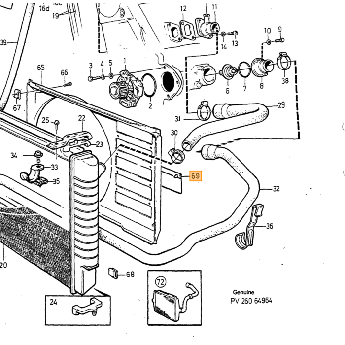 Volvo Koel fan klep in frame 240  260  740  760  940  940 SE  960  S90  V90 koelsysteem electrische fan Volvo onderdeel nr 1257462