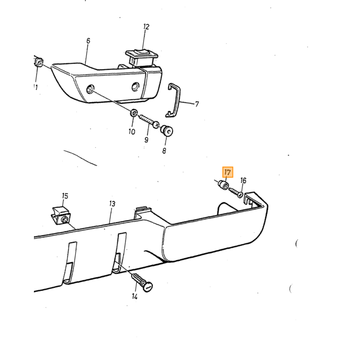 Volvo houder Zwart voor montage deurkaarten portierbak 240 260 Volvo onderdeel nr 1264597
