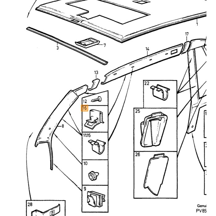 Volvo klem interieur bevestiging  740  760  780  940 Volvo onderdeel nr 1265704
