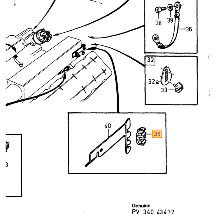 Volvo Bougie kabel klem houder rond 240+340+360+740 B19+B21+B23+B200+B230+ Volvo onderdeel nr 1266020