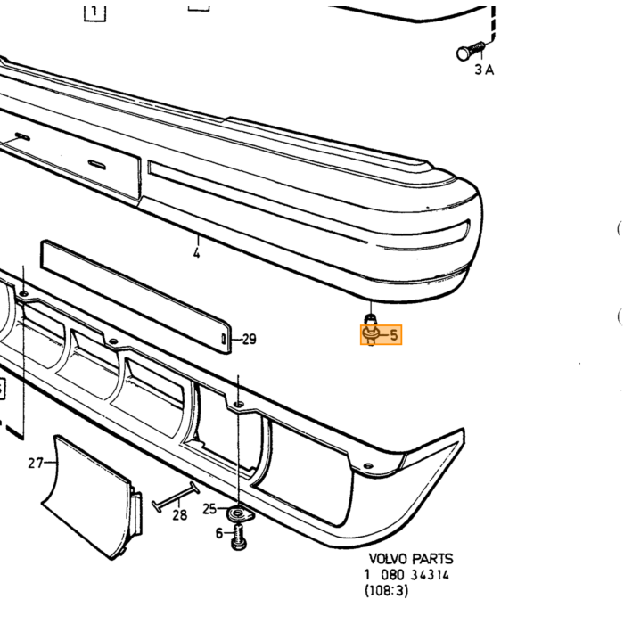 Volvo Klinknagel montage kunststof Bumper Spatlap Parafan 6mm  Volvo 740 760 780 850 940 960 S60 S90 V70 V90 Volvo onderdeel nr 1268176