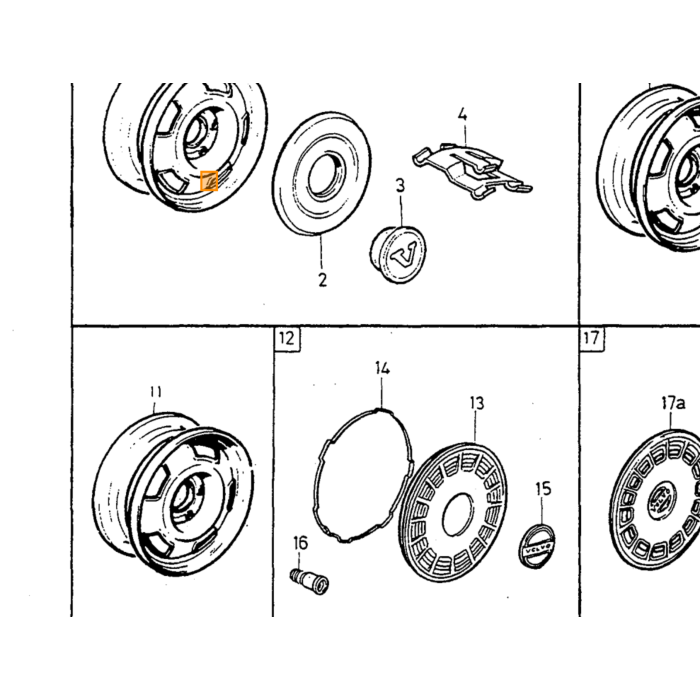 Volvo Klem wieldop naafdop zwart 240+260 voor wieldop 1272790 en 1272211 gebruikt (niet meer leverbaar) Volvo onderdeel nr 1272205