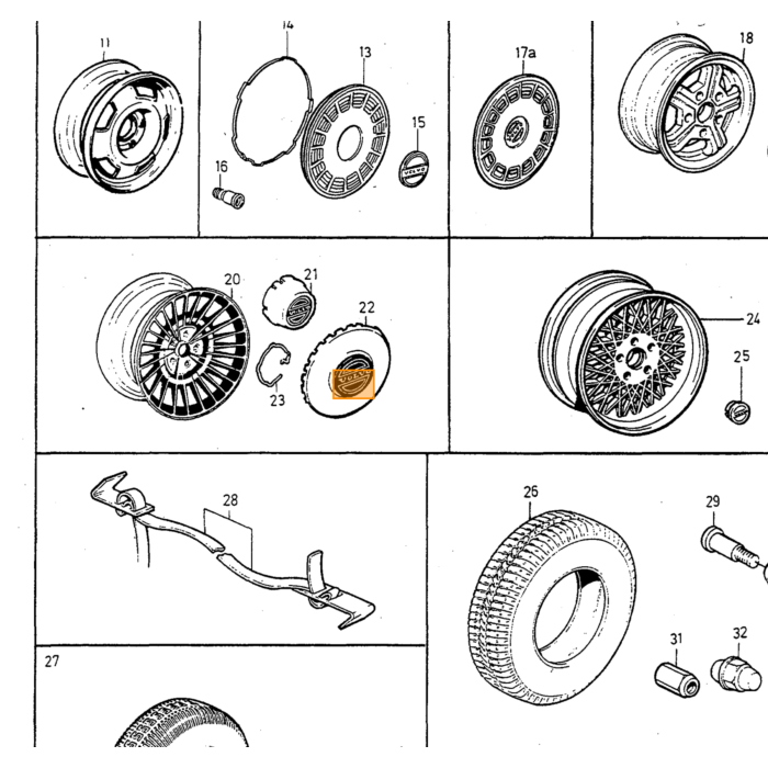 Volvo Wieldop 240+260 21cm diam RVS voor velg 1229734 1359670 740 - 1984 Volvo onderdeel nr 1272211