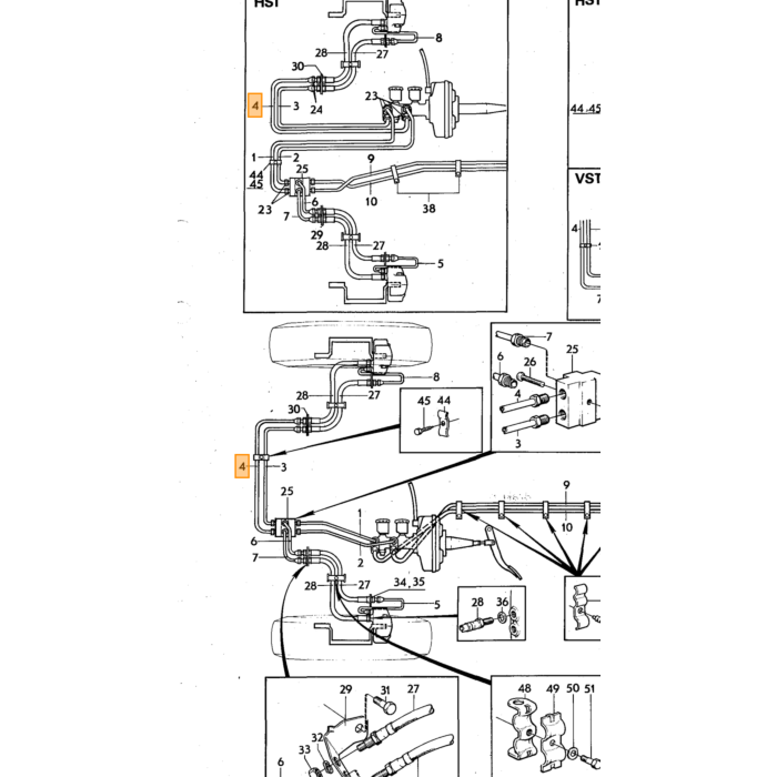 Volvo Remleiding 140 Rechts voor 76cm (onder radiator door achterste) Volvo onderdeel nr 1277136