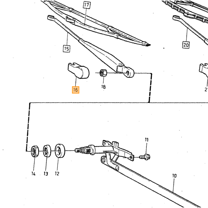 Volvo hoes kap acherruitenwisser arm Volvo 240 5-deurs 260 5-deurs :  Volvo onderdeel nr 1312444