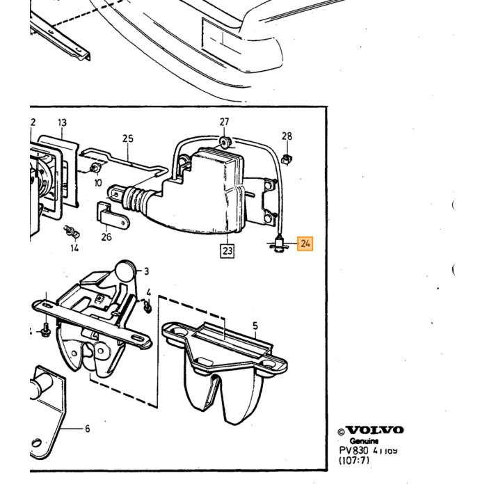 Volvo Versteviging voor slot mechanise achterklep 245 1315916 Volvo onderdeel nr 1315914