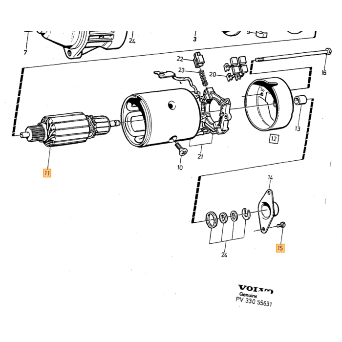 Volvo Startmotor 240 260 740 940  diesel D24 1257325 1257938 1257939 1328391 5003708 1328391 1328392 3544627 001 362 069 Volvo onderdeel nr 1328392
