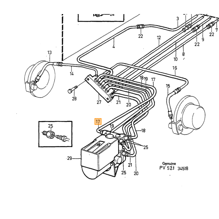 Volvo Remslang achter 240+260 1979+ 740+760+780+940+960 328mm 760 940 740 960 780 Volvo onderdeel nr 1329594