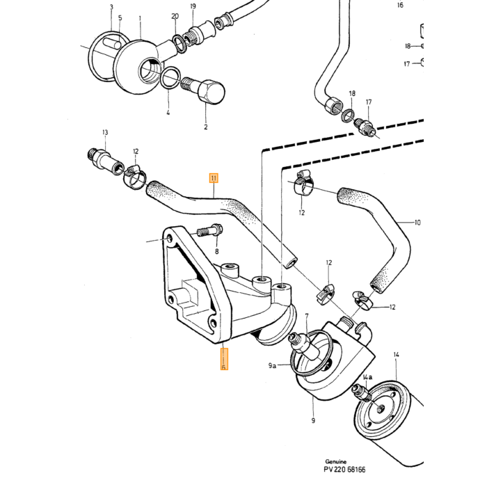 Volvo Adapter  oliekoeler cooler Volvo 740 760 780 940 960 met turbo 2 kleppen Volvo onderdeel nr 1346618