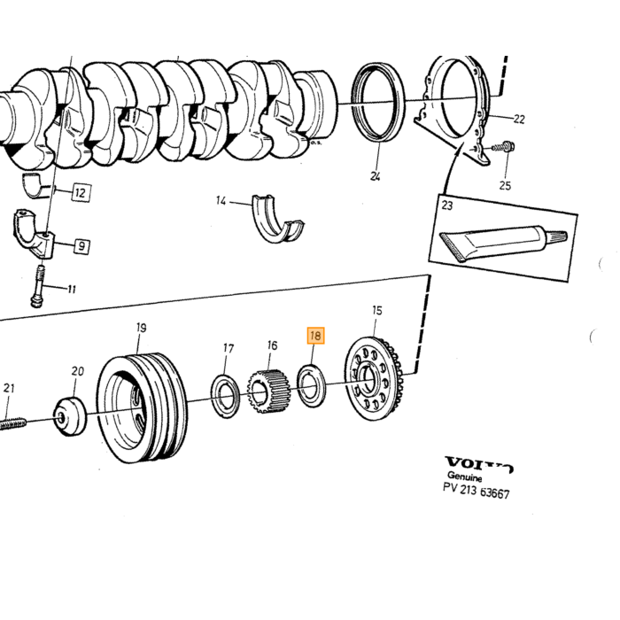Volvo afdichtring distributieriem voorste keerring 340 240 740 940 960 B19 B21 B3 B230 B200  Volvo onderdeel nr 1357621