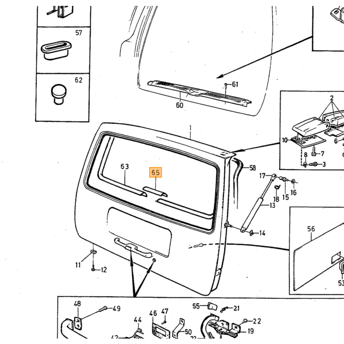 Volvo hoes kap achterruit achterklep 245  240 5-deurs  niet meer leverbaar Volvo onderdeel nr 1364362