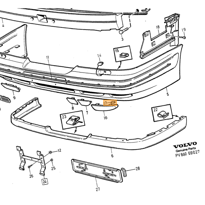 Volvo Klem bumper achter Volvo 700  900  V70 P26  XC70 (2001-2007)  XC90 (-2014) Volvo onderdeel nr 1369266