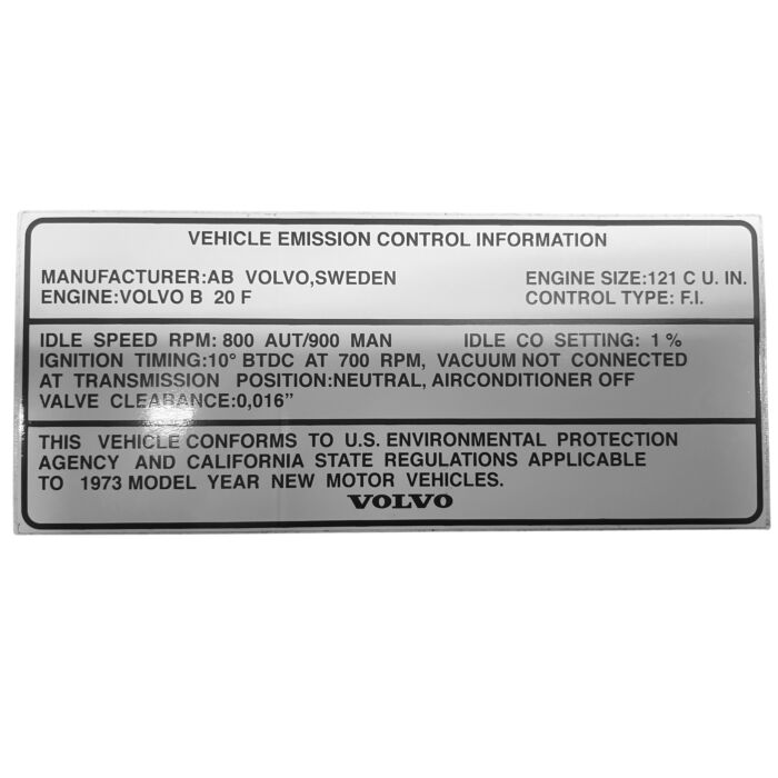 Volvo Sticker inchVehicle emission control informationinch zwart op wit 1972+ Volvo onderdeel nr 137