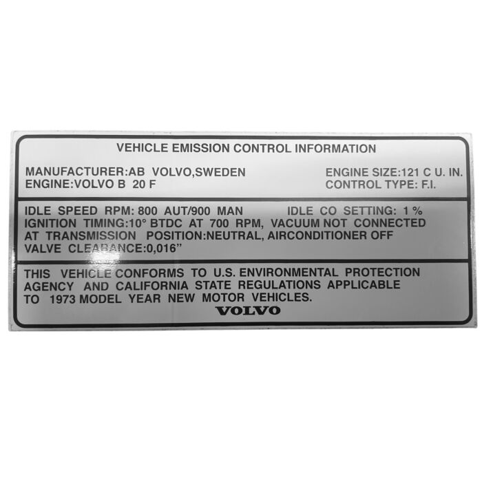 Volvo Sticker inchVehicle emission control informationinch zwart op wit 1972+ Volvo onderdeel nr 137