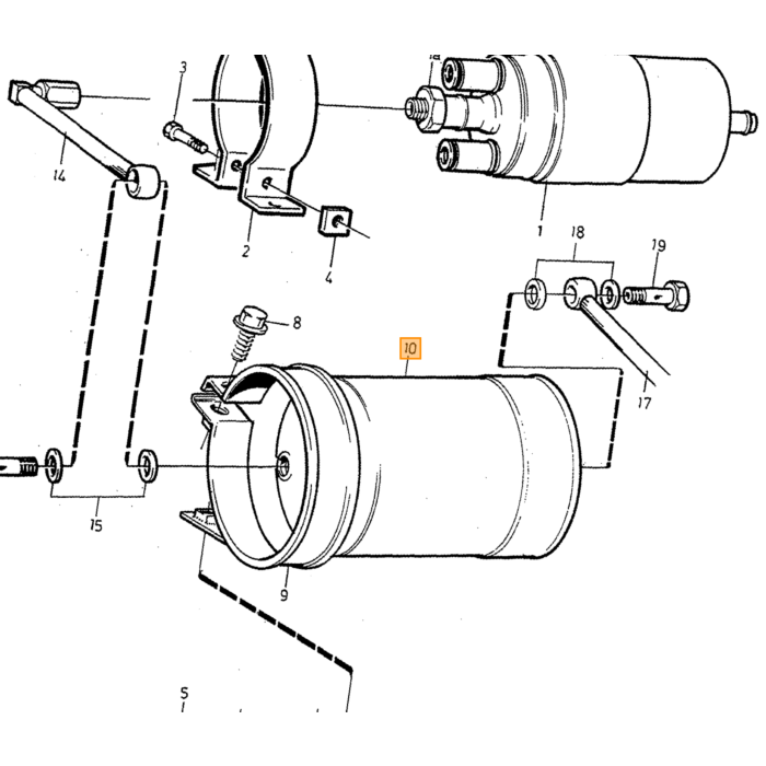Volvo Benzinefilter 240+260+360+740+940+780+960 (onder motorkap of achter onder)diam 80mmx12031262352 Volvo onderdeel nr 1389562