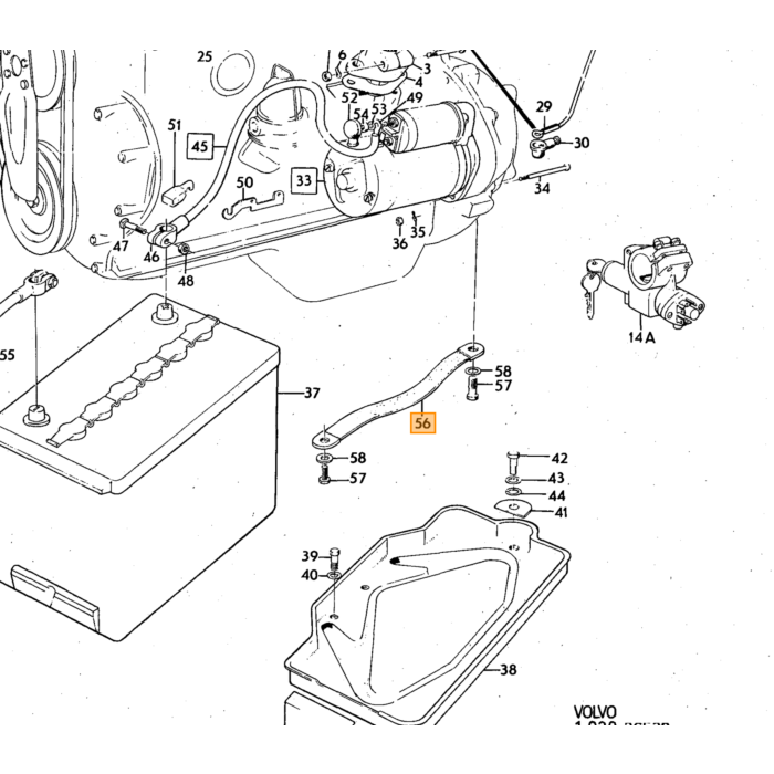 Volvo Massakabel motor naar carrosserie 23 cm lang PV544 Duett P1800 Amazon 140 164 Volvo onderdeel nr 190339