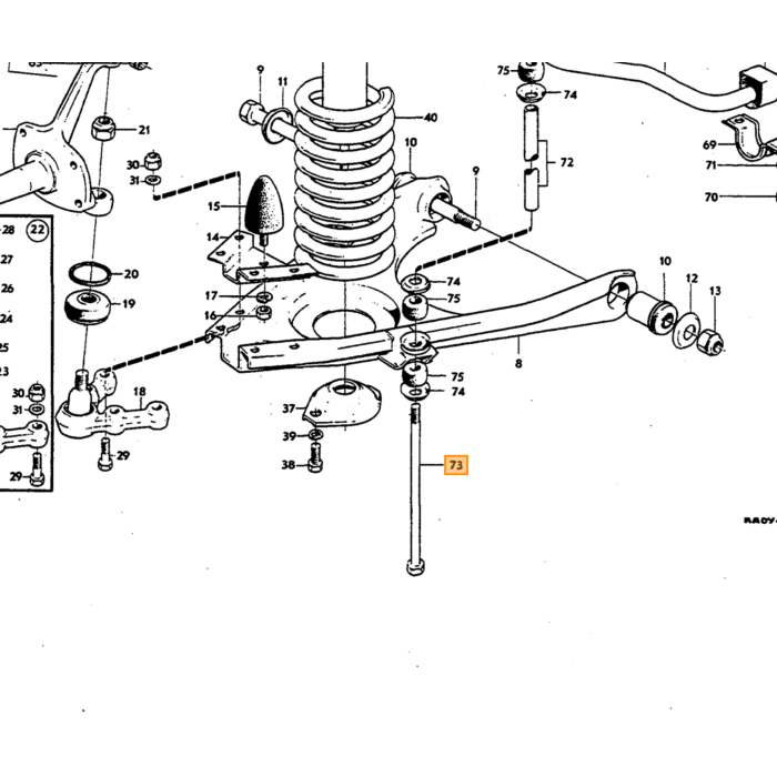 Volvo Bout stabilisatie stang P1800/E/ES Volvo onderdeel nr 191707