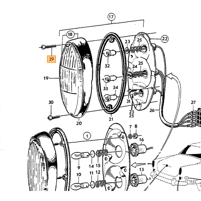 Volvo Schroef achterlicht Amazon lang boven 44 5 mm 192453 Volvo onderdeel nr 192543