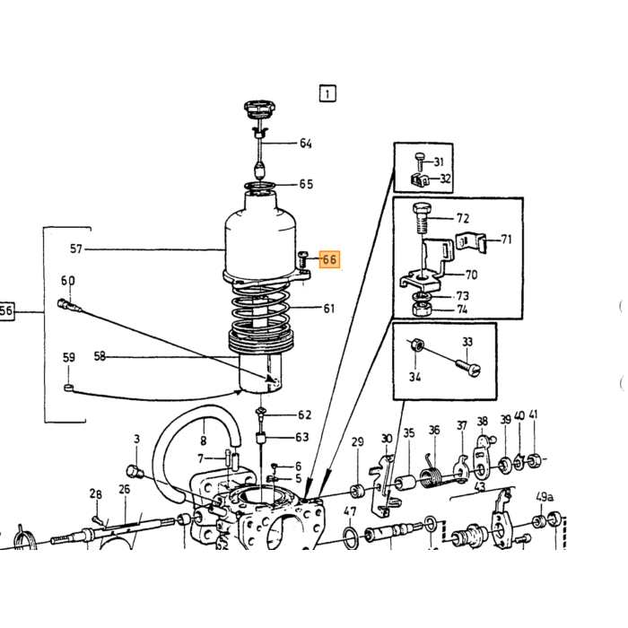 Volvo Schroef carburateur SUH4+SUH6+SU HIF vacuumpot (14185) Volvo onderdeel nr 237084
