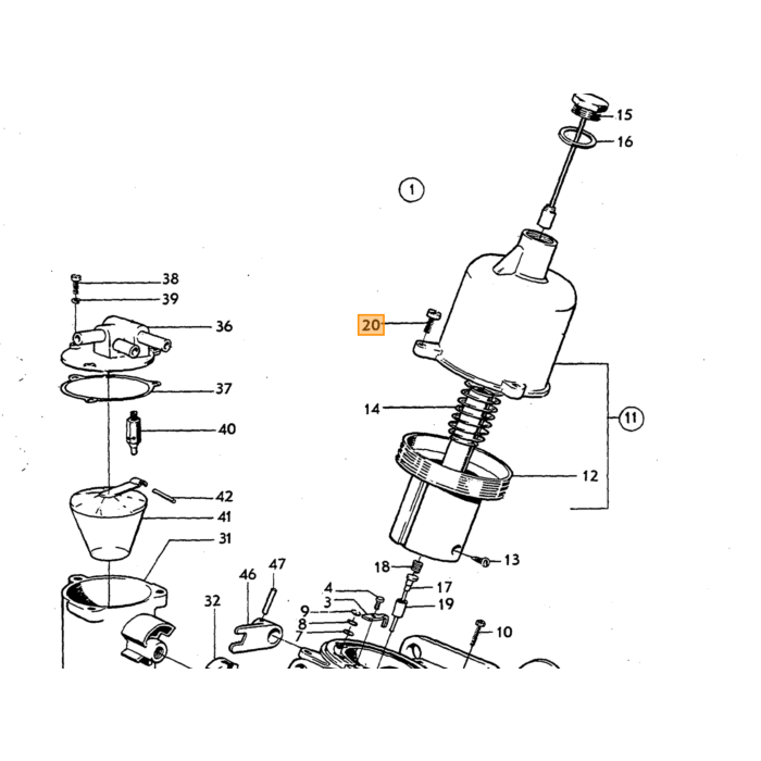 Volvo Schroef carburateur SUH4+SUH6+SU HIF vacuumpot (14185) Volvo onderdeel nr 237084
