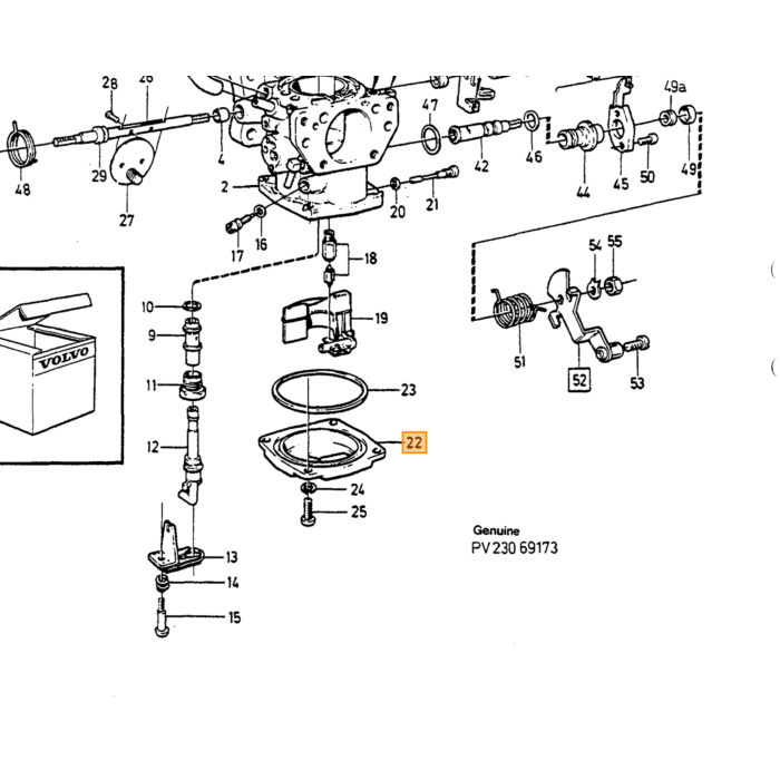 Volvo Deksel vlotter kamer carburateur SU HIF  Volvo onderdeel nr 237594