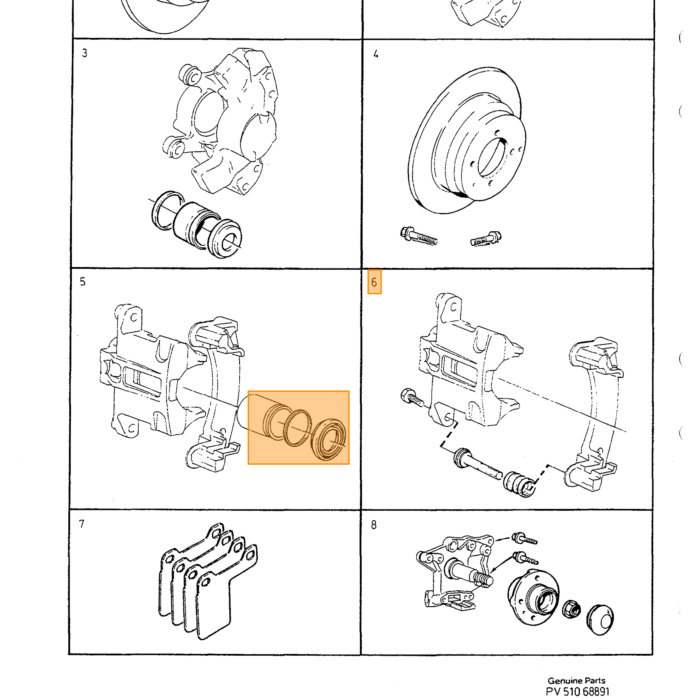 Volvo Remklauw Geleidebouten Reparatieset Volvo 340 - 360 - 440 - 460 - 480 - 740 - 760 - 780 -  940 - 960 - 850 - V70 - S70 achter Volvo onderdeel nr 271108