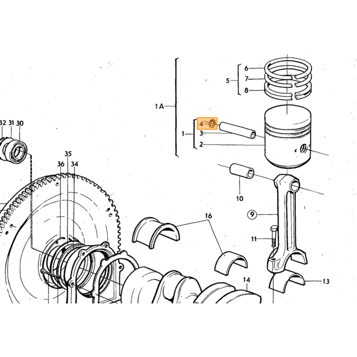 Volvo Zuiger set B20+B30 0.020inch diam 22mm pistonpen (incl zuigerveren) set 4 st 0731020 Volvo onderdeel nr 272003