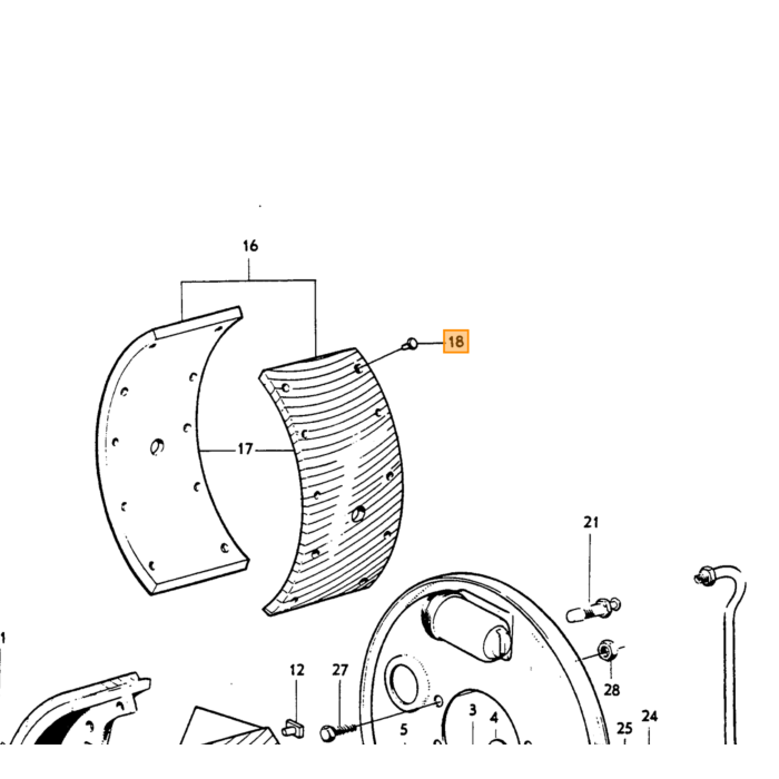 Volvo Rem voering set schoen PV444+445+Amazon -1958 (set 4st voor of achter bruikbaar) type met gat Volvo onderdeel nr 275800