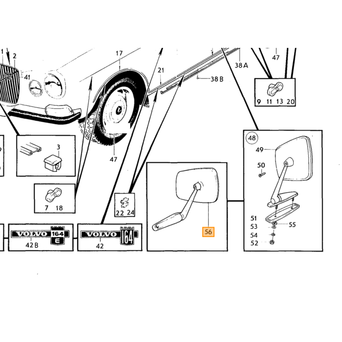 Volvo Spiegelvoet /adapter/spie voor het schuin zetten van de buitenspiegel hoek Volvo onderdeel nr 276613V