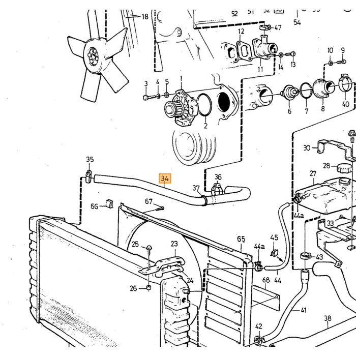 Volvo Radiateurslang 240+260 D24 diesel boven 35mm diam 1987+ 240 Volvo onderdeel nr 3507038