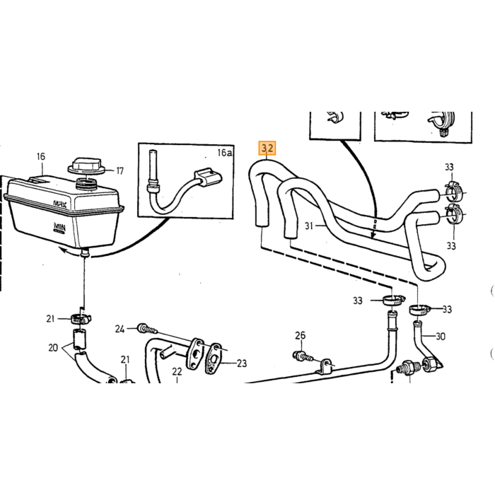 Volvo Radiateurslang 740+760+780+940+960 Diesel D24+D24T=D24TIC 34 mm onderste 760 940 740 Volvo onderdeel nr 3507084