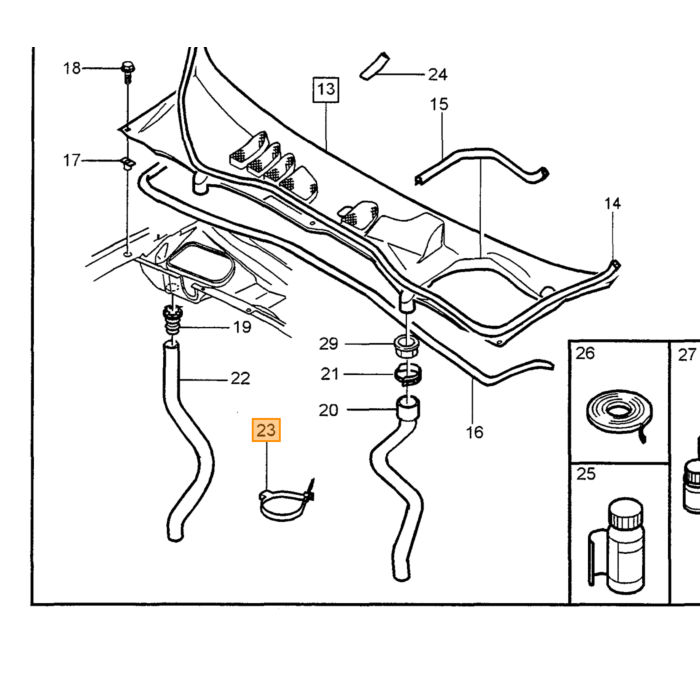 Volvo SPACER achterruit Volvo 850 5-deurs Volvo V70 (-2000) volvo V70 XC (-2000) boven Volvo onderdeel nr 3512605