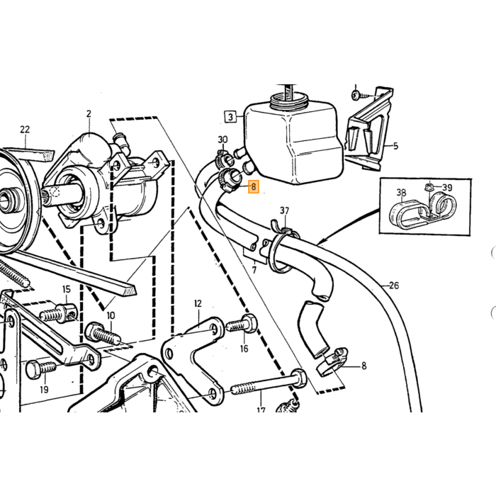 Volvo aanzuig Slang toevoerslang stuurbekrachtiging 240 740 760 780 940 960 s90 v90 Volvo onderdeel nr 3516854