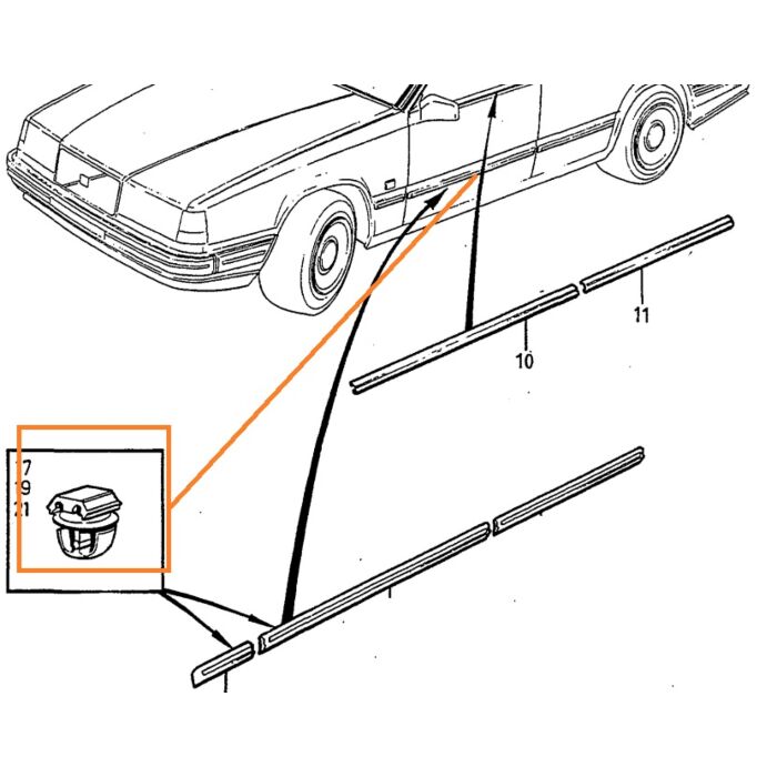 Volvo Klem sierlijst 740+760+780+940+960 sierlijst op portier 83438274	 Volvo onderdeel nr 3518274