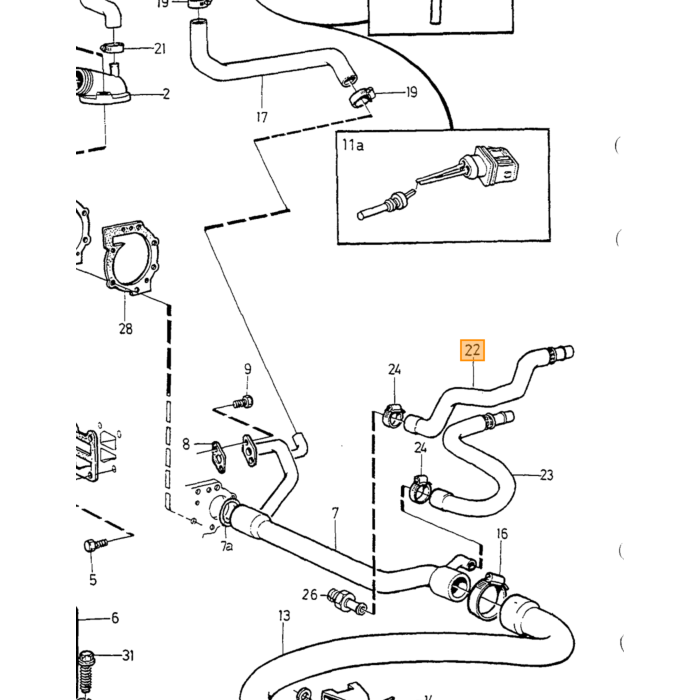 Volvo Kachelslang 850+V70+S70 -1998 inlaat  Volvo onderdeel nr 3528273